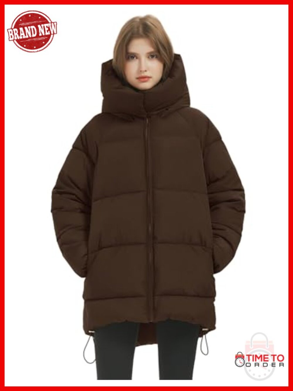 Women's Quilted Puffer Jacket Mid-Length Hooded Winter Coat Heavyweight - Picture 2 of 6